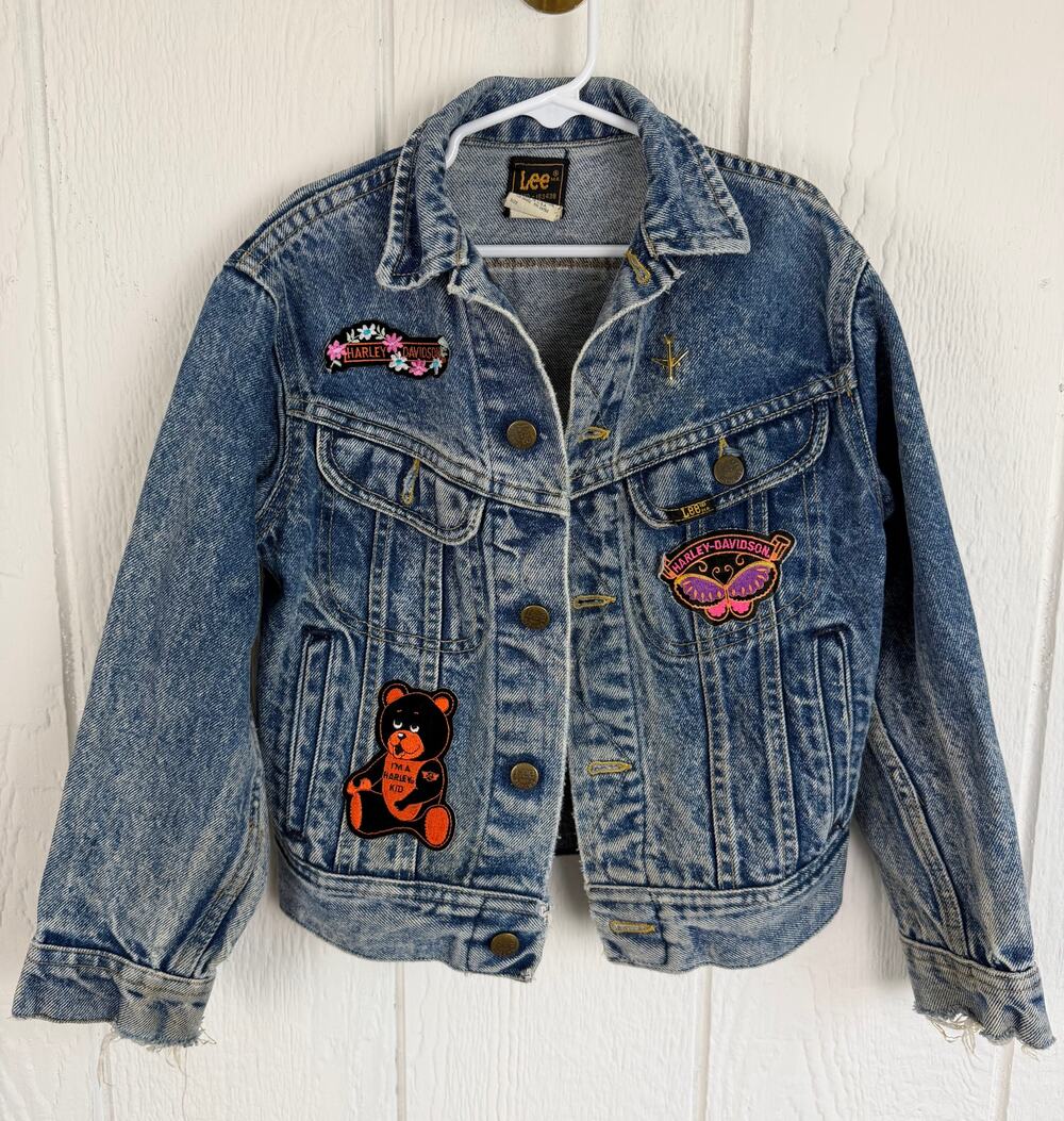 Vintage Lee Harley Davidson Denim Jacket Girls Size 10 Made USA Biker 80s 90s